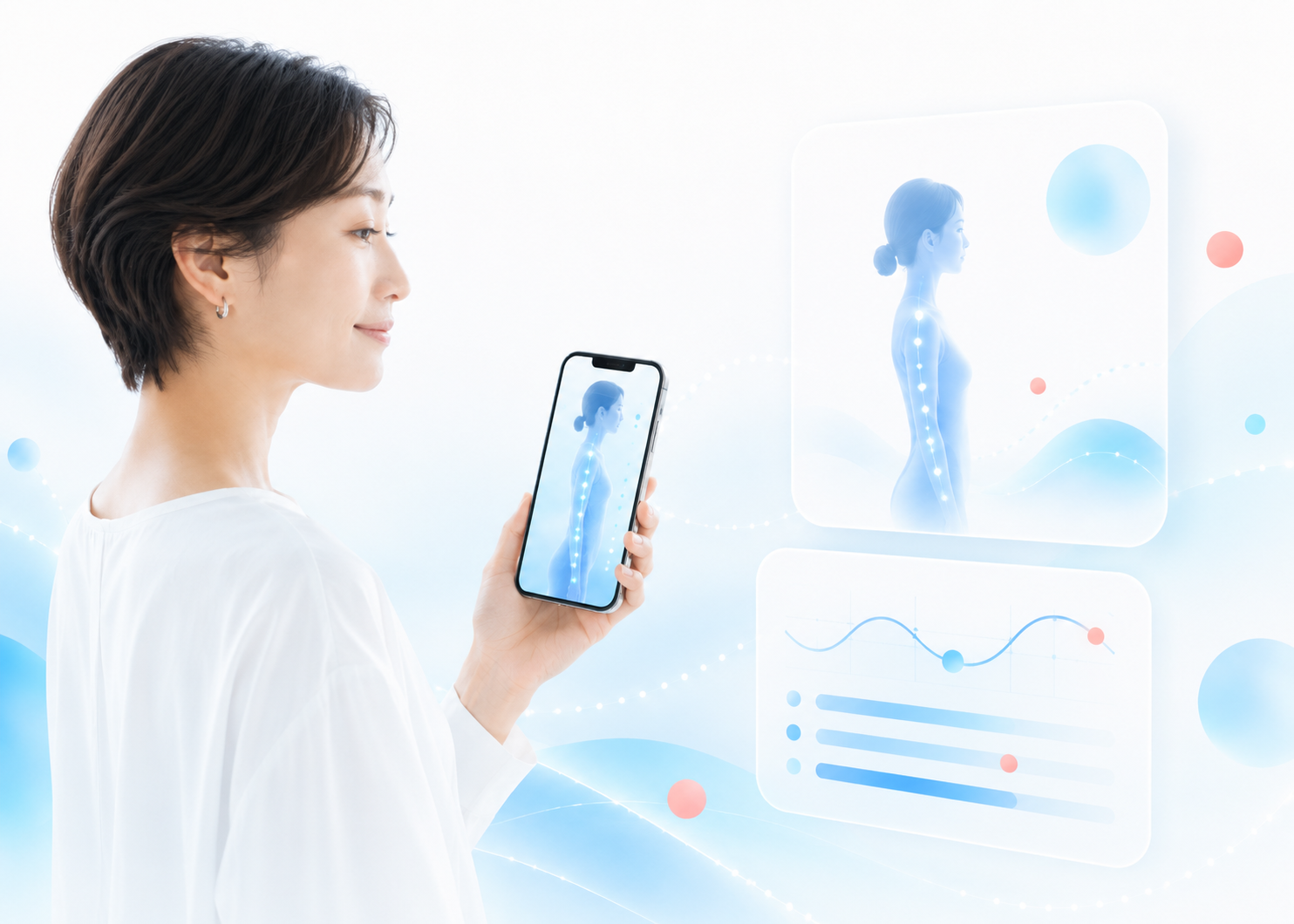 AIミライからだ予報で姿勢の傾向を見える化するイメージ